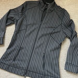 Zella Athletic Jacket Black Gray Houndstooth Fitted Stretchy Active Size XL